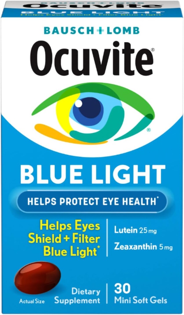 Bausch + Lomb Ocuvite Blue Light Lutein 25mg Lutein & Zeaxanthin Supplement, 30 Softgels (pakning med 2)