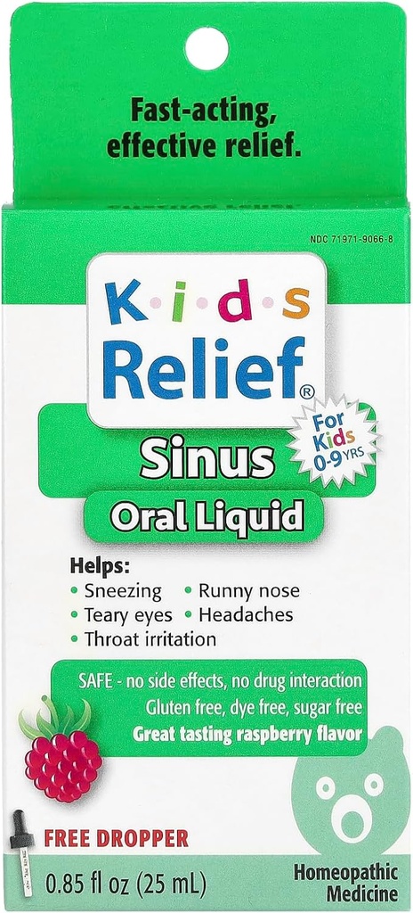 Kids Relief for Sinus-Oral Liquid for Ages 0-9 Years Raspberry, 0.85 Fl Oz