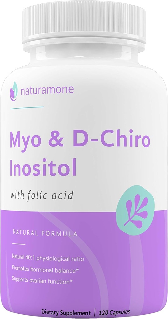 Myo-Inositol & D-Chiro Inositol Blend with 100% of Daily Folate - 40:1 Physiological Ratio - Polycystic Ovary Syndrome (PCOS), Hormonal Balance and Ovarian Support 120 Capsules
