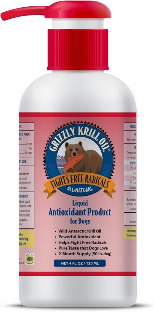 Grizzly Wild Antarctic Krill Oil All- Natural Antioxidant Dog Food Supplement, 4 oz