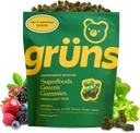 Gruns Voksen Super Green Gummies - Superfood Gummy Bears med Spirulina, Chlorella & Prebiotics for fordøjelsessygdomme - Adaptogens supplement med 20 vitaminer og mineraler, lav sukker- 2-ugers forsyning