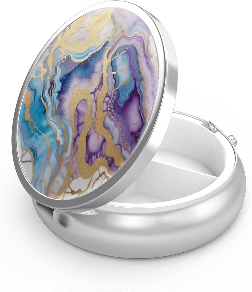 Pill Box 3 Segment Medicine Pill Case Portable for Pocket eller Purse Pill Box Dekorative Metal Medicine Vitamin Organizer Unique Gave (Abstract Marble)