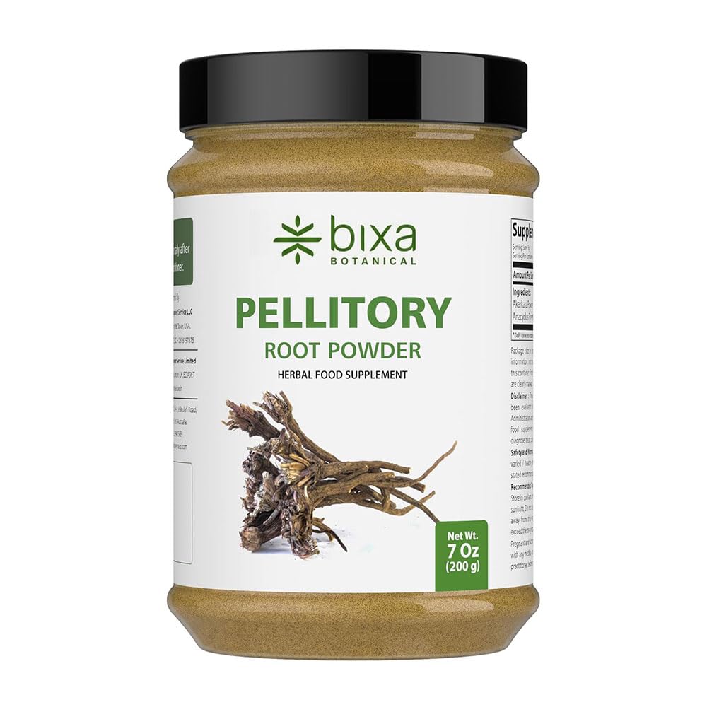 bixa BOTANICAL Pellitory Root Powder | Anacyclus pyrethrum/Akarkara | Ayurvedic Herbal Supplement | 200 GMS / 7 OZ | Gluten Free, Non-GMO, Steam Treated, Vegan, 100% Pure.