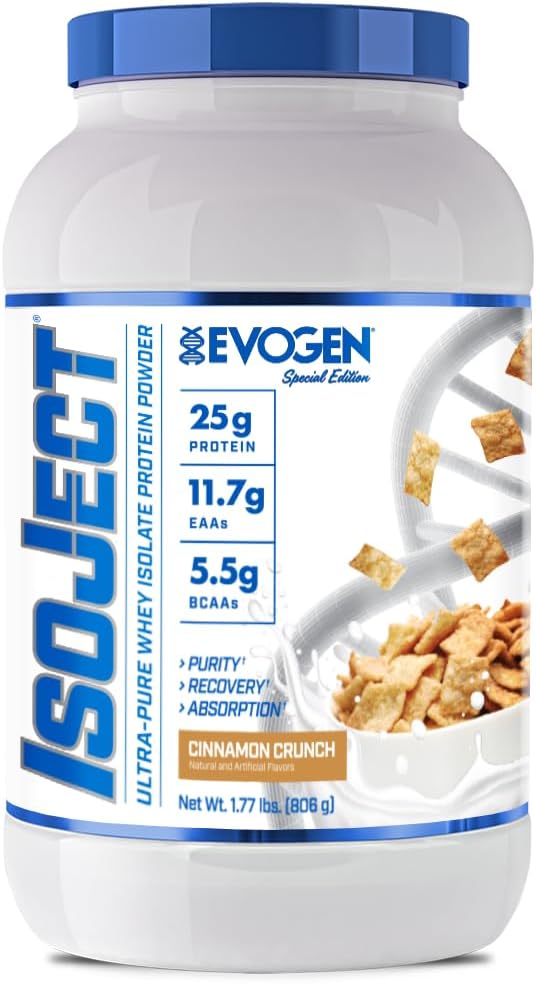 Evogen Isoject - Whey Protein Isolate Medic124; Ultra- Pure Whey Protein Powder med Identitor Enzymes, BCAA, og EAAs Medical 124; Forbedret Absorption & Recovery Medical 124; Kanel Crunch Medical 124; 26 Serveringer
