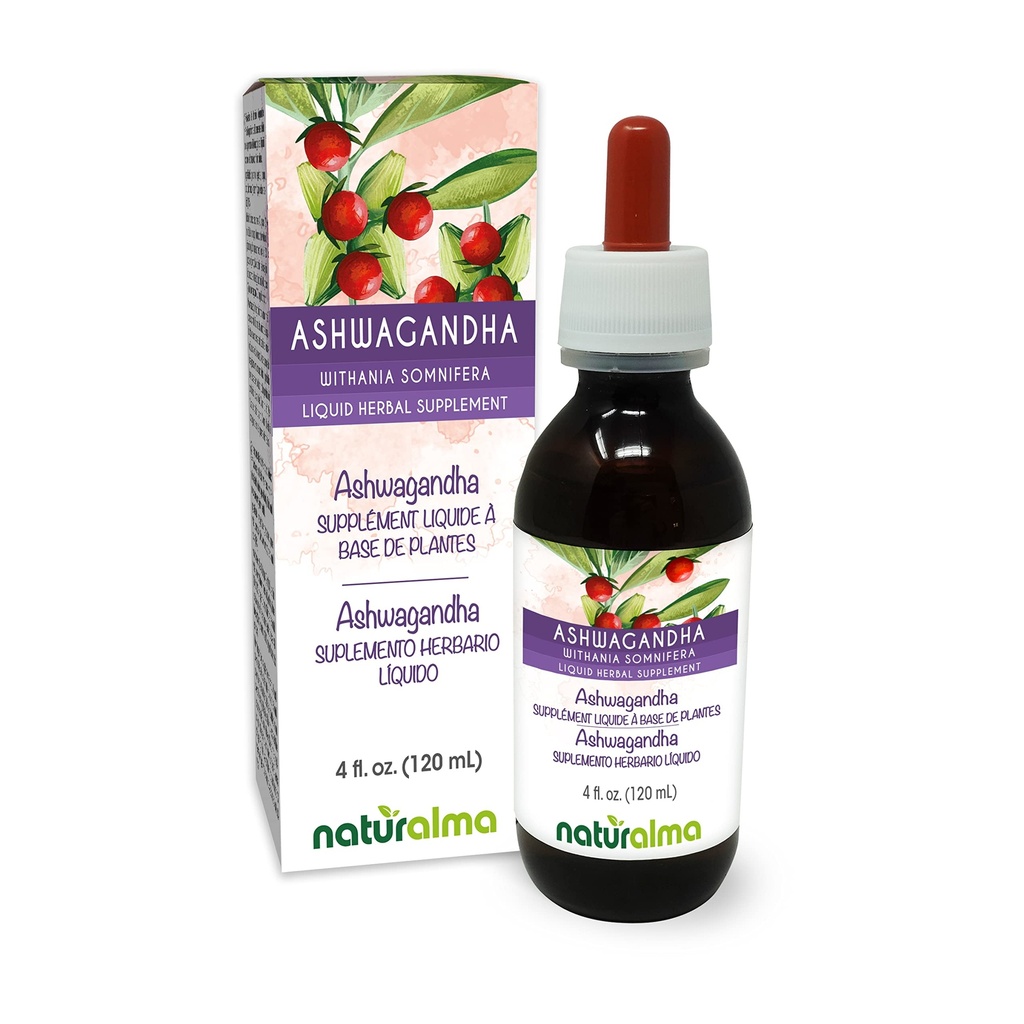 Naturalma Ashwagandha (Withania somnifera) Root Alkohol- Free Tincture - 4 fl oz Liquid Extract in Drops - Herbal Supplement - Vegan