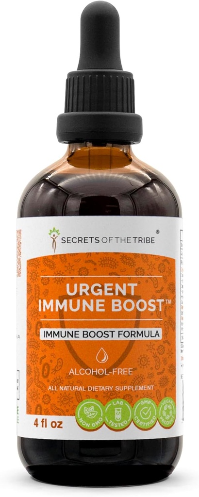 Urgent immunboost Alkoholfri ekstrakt, Tinktur, Glycerit Ældre, Echinacea, Honeysuckle, Ginger, Horseradish, OSHA, Andrographis, Hvidløg, Vilde Indigo. Immunboost formel (4 FL OZ)
