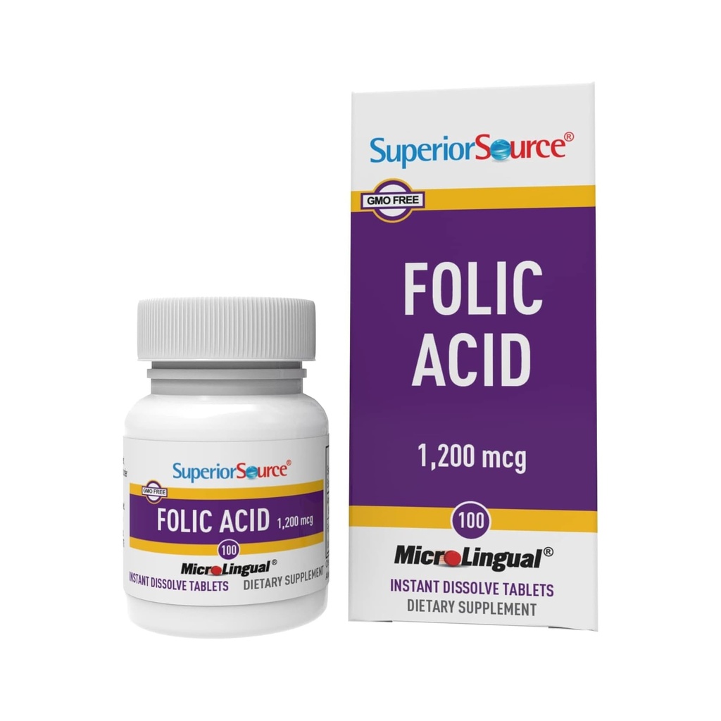 Superior Source Folinsyre 1200 mcg - understøtter hjerte, immunforsvar og nervesystem - 100 Sublinguale tabletter