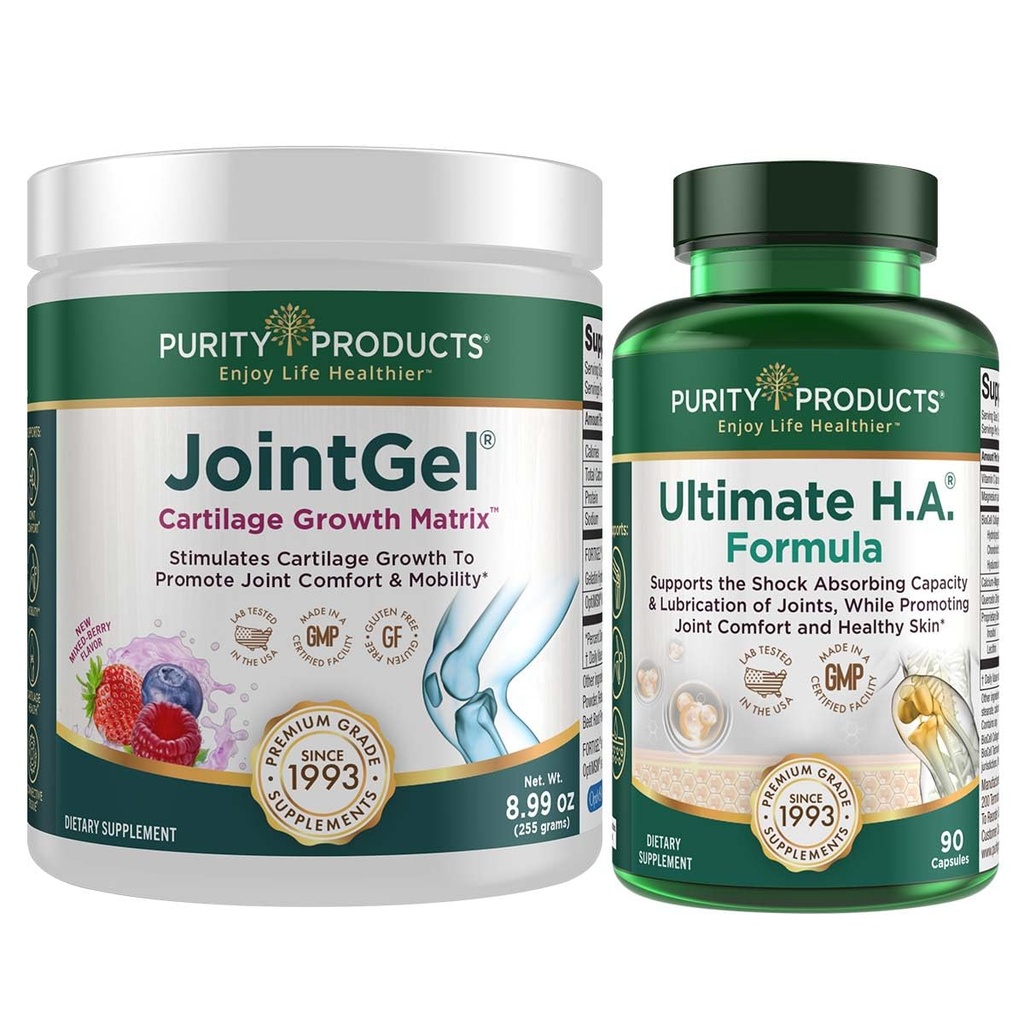 Renhed Produkter Bundle - JointGel (Berry Flavor) + Ultimate HA Joint Gel Berry Powder (Bioactive Collagen Peptider + MSM) - Ultimate H.A. (BioCell Collagen, Quercetin, Hyaluronsyre + Mere)
