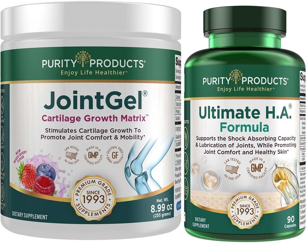 Renhed Produkter Bundle - JointGel (Berry Flavor) + Ultimate HA Joint Gel Berry Powder (Bioactive Collagen Peptider + MSM) - Ultimate H.A. (BioCell Collagen, Quercetin, Hyaluronsyre + Mere)