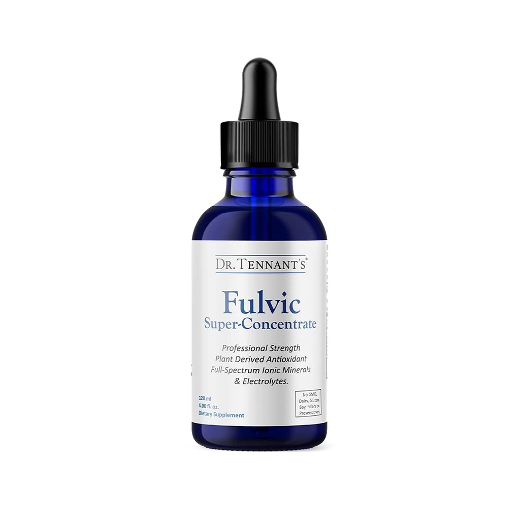 Dr. Tennant 's Fulvic Super- Concentrate Liquid Measures 124; Forbedrer cellulær energi & afgiftning Measures 124; Giver essentiel trace mineraler Measures 124; 120- Day Supply