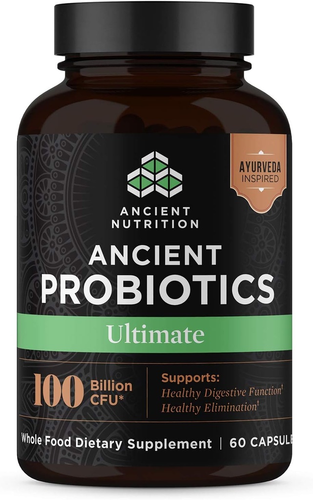 Ancient Nutrition Probiotika, Probiotika Ultimate 100 Millioner CFU 'er * / Servering, fordøjelses- og immunstøtte, Gluten Free, Ancient Superfoods Blend, 60 Kapsler