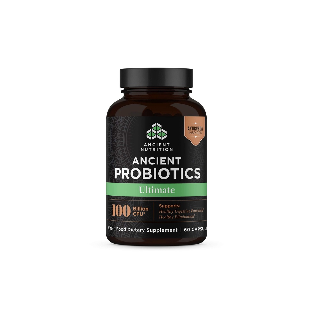 Ancient Nutrition Probiotika, Probiotika Ultimate 100 Millioner CFU 'er * / Servering, fordøjelses- og immunstøtte, Gluten Free, Ancient Superfoods Blend, 60 Kapsler