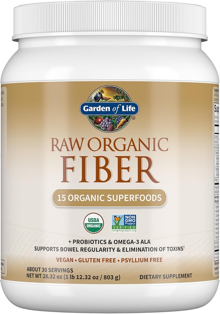 Have of Life Raw Organic Fiber Powder, 30 Servering, 15 Organic Superfoods, Probiotika, Omega-3 ALA, 4g Opløselig Fiber, 5g Uopløseligt for regelmæssighed, Psyllium Husk Free