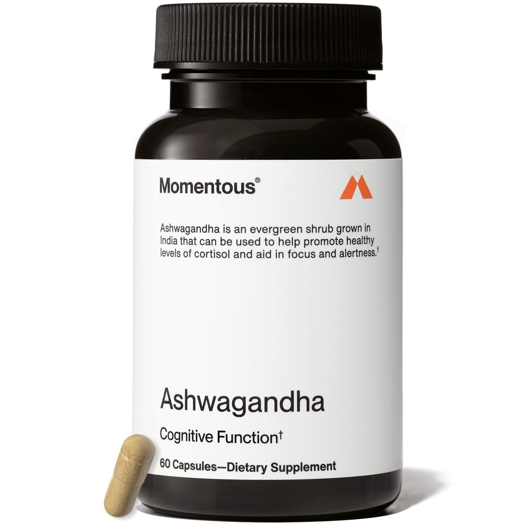 Momentous Ashwagandha Supplement - 300 mg NooGandha Ashwagandha Extract - Kognitiv Performance, Alerness, & Focus Support - NSF Certified for Sport - Vegan - GMO- & Gluten- Free - 60 Servere