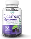 Elderberry Gummies med C-vitamin og zink - Immunbooster Elderberry Gummies For voksne og børn - Veganske naturlige ingredienser Defense Multivitaminer med antioxidant Support (60 Gummies)