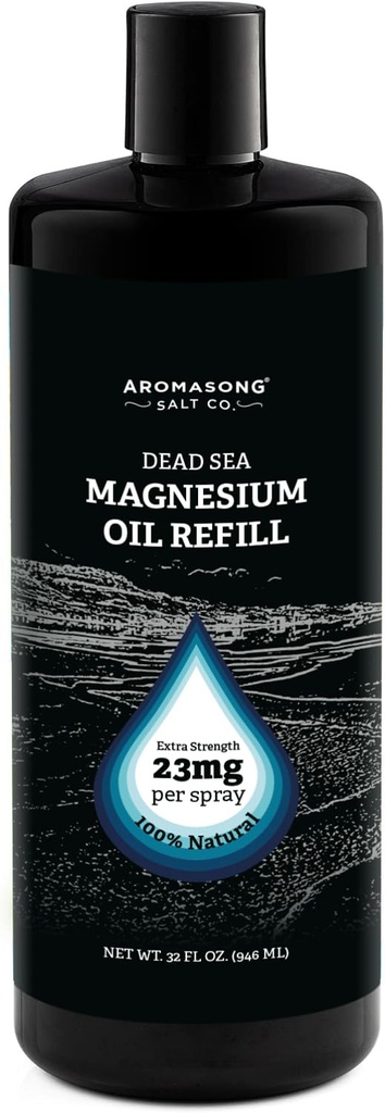Aromasong Magnesium Spray - Extra Strength (23mg i hver spritz) 32 Oz Refill Flaske, Natural og Pure Magnesium Oil Spray - Made in the USA - for ben discomfort og fremmer en rolig søvn