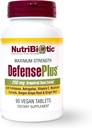 NutriBiotic - DefensePlus, 90 tabletter - 11 i 1 Immunstøtte med C-vitamin, zink, Grapefrugt Seed Extract, Echinacea, Astragalus Root & immun Boosting Ekstrakter & svampe - Vegan & Gluten Free