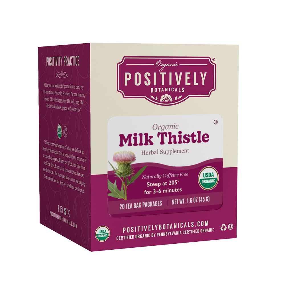 Organic Positively Botanicals Company, Milk Thistle Herbal Tea Bags, 20 Count