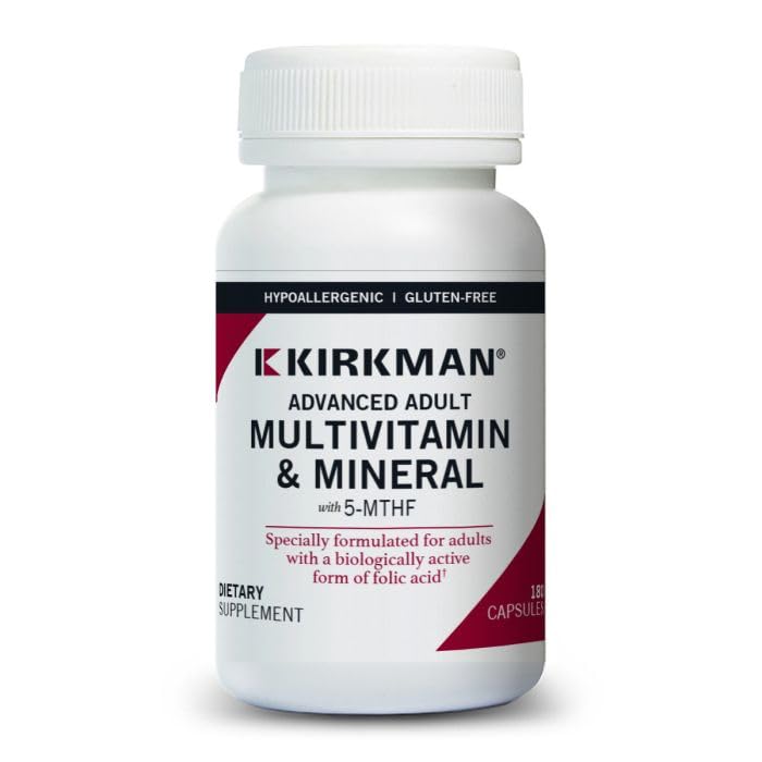 Kirkman - Avanceret Voksen Multivitamin & Mineral med 5-MTHF - 180 kapsler - Potent Broad Spectrum Vitamin / Mineral supplement - Understøtter celleomsætning - Hypoallergen