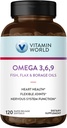 Vitamin World Triple Omega 3-6-9 3000mg med fisk, hør, Borage & Aften Primrose Olier, Omega-3 Fedtsyrer med EPA & DHA, understøtter hjerte, hjerne og immunforsvar, Gluten Free, 120 Softgels