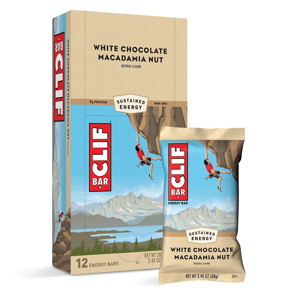Clif Bars - Energy Bars - Hvid Chokolade Macadamia Nut Flavor - Lavet med Økologisk Havre - Plant baserede fødevarer - Vegetar - Kosher (2.4 Ounce Protein Bars, 12 Greve) Packaging May Vary