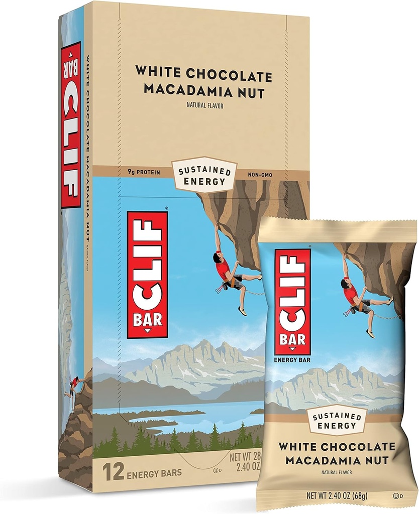 Clif Bars - Energy Bars - Hvid Chokolade Macadamia Nut Flavor - Lavet med Økologisk Havre - Plant baserede fødevarer - Vegetar - Kosher (2.4 Ounce Protein Bars, 12 Greve) Packaging May Vary