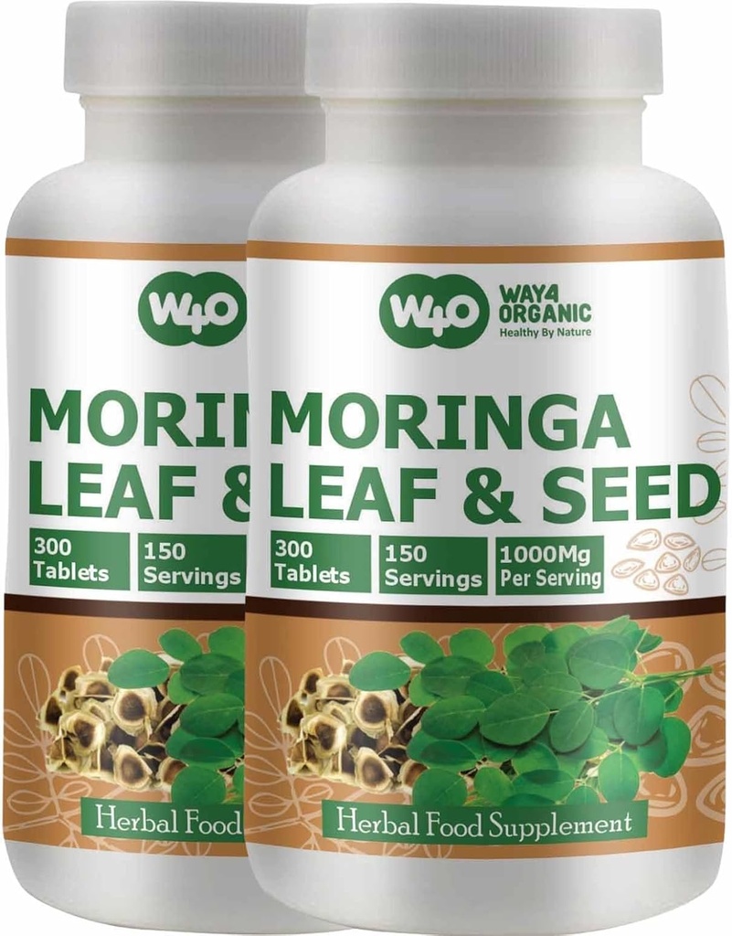 Moringa Oleifera Leaf og Seed Powder (80: 20) Ratio 300 piller (tabletter), 150 Servere, 1000 mg. Ikke belagt Malunggay Herbal supplement, ingen kemisk coating, Green Superfood. Pakning á 2.