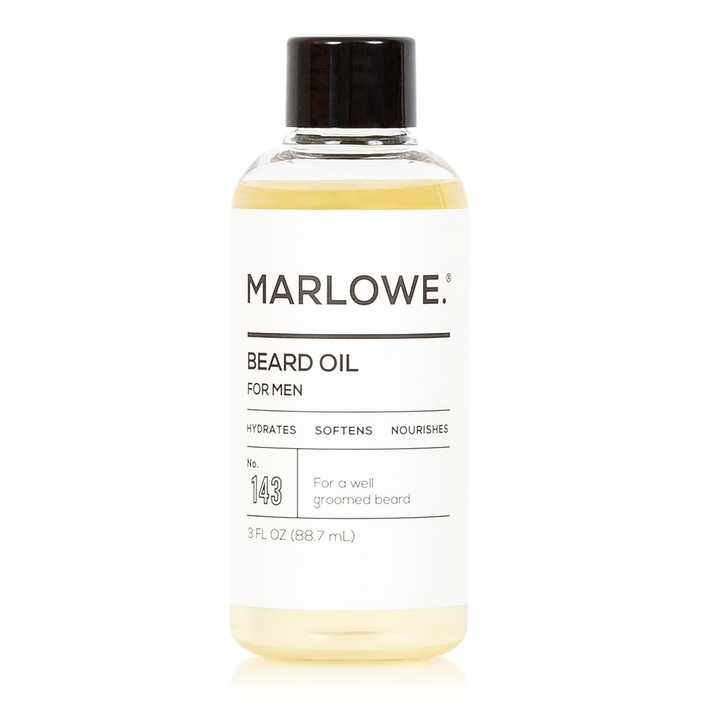 MARLOWE. Nr. 143 Beard Oil 3 oz, Conditioning Oil for Men, Softer & Fuller Beard Care, 100% Natural Softtener med Solsikke & Saflor Olier, Betingelser & Nourishes, Duft fri