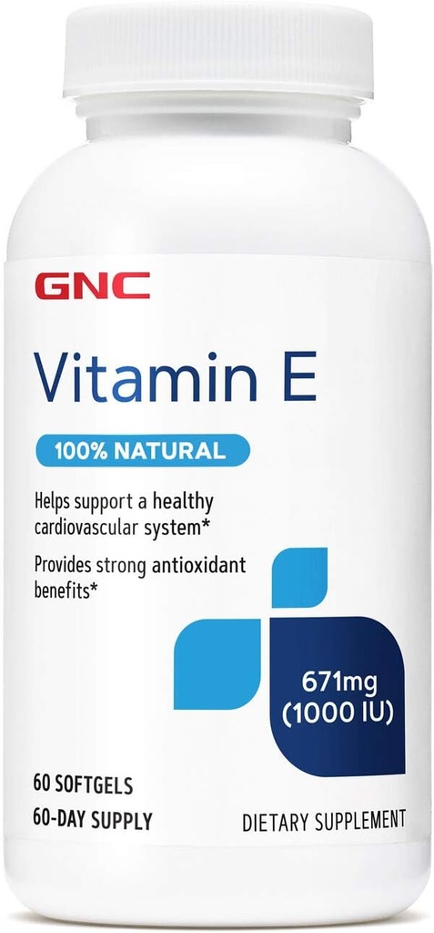 GNC Vitamin E 100% Natural 1000IE - 60 Softgels, 60 Servere