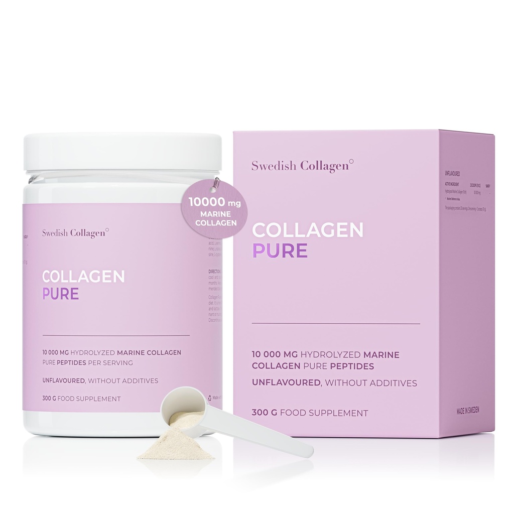 Swedish Collagen - Hydrolyzed Marine Collagen 10. 000 mg pulver supplement - pakke på 300 g, 30 dages forsyning af 124; Pure Peptid til sundt hår, hud, negle & Joints I 100% Natural & Gluten Free