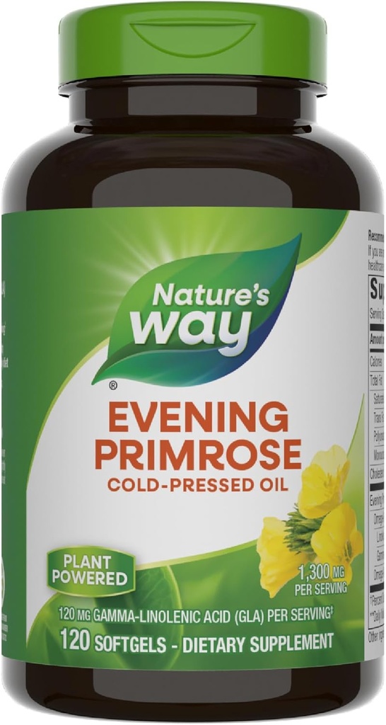Nature 's Way Evening Primrose Oil, Cold Pressed, 120 mg GLA per servering (1), 120 Softels (Packaging May Vary)