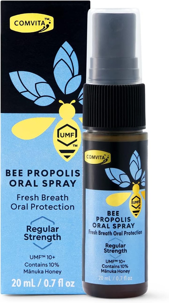 Comvita Bee Propolis Throat Spray - Naturlig immunforsvar, Lindrende Mint Flavor med New Zealand UMF 10 + Manuka honning, Antioxidant, Kosttilskud - 0,7 fl oz