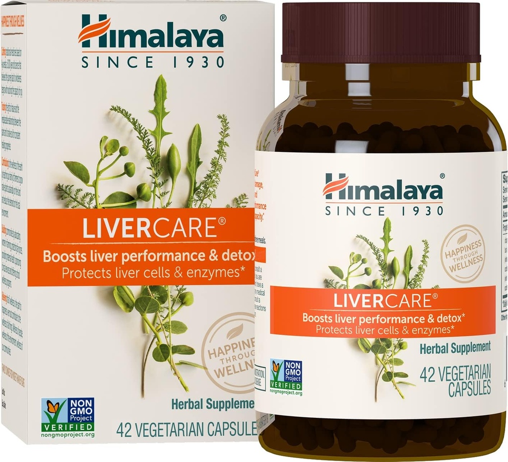 Himalaya LiverCare - Herbal Leverstøtte Fremme Affald Eliminering, Lever Rense, Detox, og Bile Produktion - Vegan, Non- GMO, Gluten Free, 375 mg, 42 kapsler