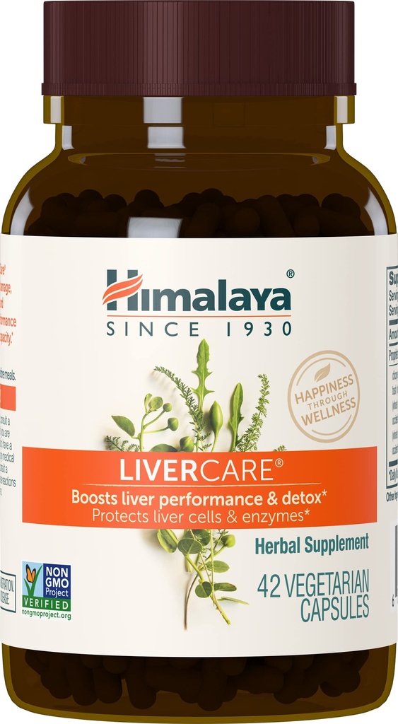 Himalaya LiverCare - Herbal Leverstøtte Fremme Affald Eliminering, Lever Rense, Detox, og Bile Produktion - Vegan, Non- GMO, Gluten Free, 375 mg, 42 kapsler