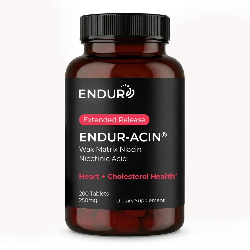 ENDUR- ACIN Niacin, Heart Health & Sund Cholesterol Balance Supplement, Extended Release for Optimal Absorption, Gluten Free, 250 mg (200 tabletter)