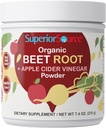Superior Source Organic Beet Root & Apple Cider Vinagar Powder - Nitrooxide Booster - Understøtter energi, fordøjelse & hjerte sundhed - Non- GMO - 7,4 oz