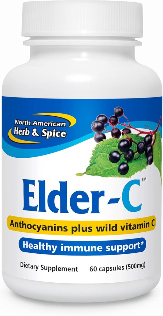 NORTH AMERICAN HERB & SPICE Elder- C - 60 kapsler - Elderberry koncentrat - immunforsvar, sund respiratorisk respons - Indeholder Oreganol P73 - Non- GMO, Gluten Free - 30 Serveringer