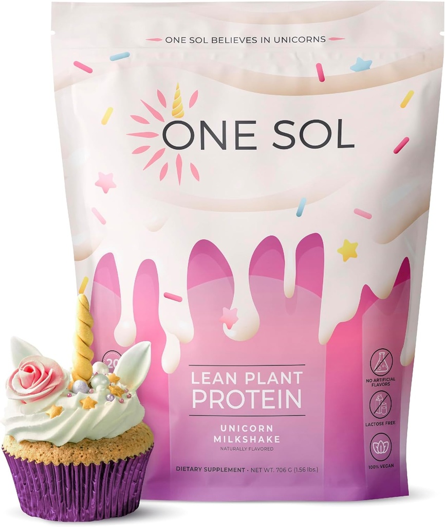 En Sol Lean Plant- baseret protein pulver, Pea & Brown Rice Protein, Low Carb, Vegan Friendly - Gluten, Lactose, & Soy Free - Ingen tilsat sukker, ikke-GMO, Ren ernæring, Ingen bloating (Unicorn Milkshake)