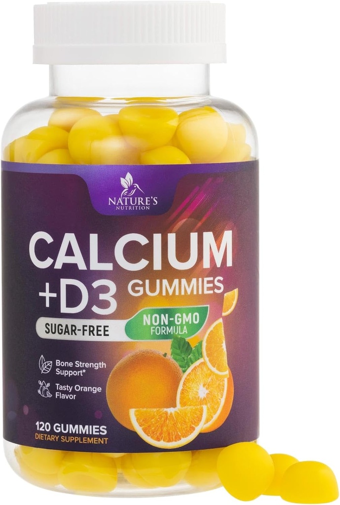 Calciumsupplement Gummies - Sugar Free Calcium Gummy med 400 IE D3-vitamin til bedste absorption - understøtter immunforsvar, knogler og tænder - Nature 's Calcium Chews for kvinder & mænd - 120 Gummies