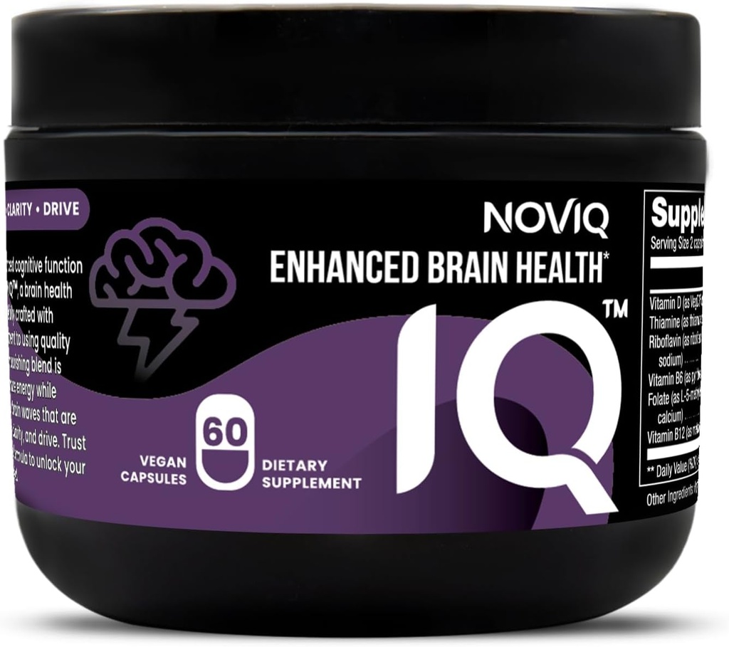 IQ - 11- in-1 Nootrop Brain Supplement: Understøtter hukommelse & kognition - Bioactive B- Complex w / 5- MTHF, L-Theanine, L-Tyrosin, Bacopa, Ginkgo, Huperzine - Vegan, Non- GMO, Koffein Free - 60 Greve