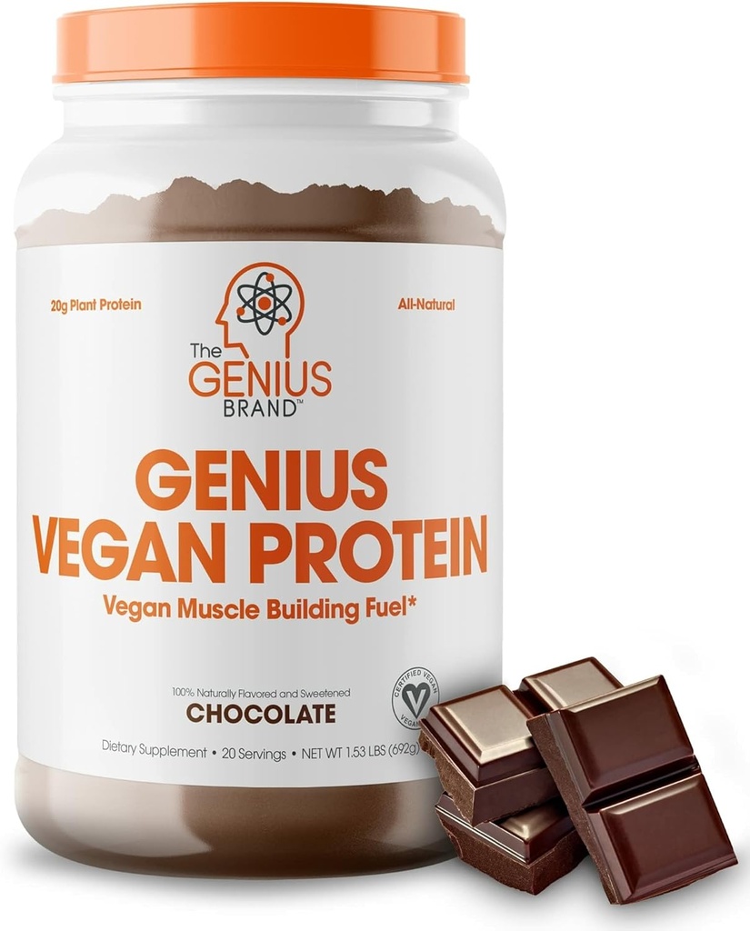 Genius Vegan Protein Powder, Chokolade - Plante-baserede Lean Muscle Building Shake for Mænd & Kvinder - Pea & Pumpkin Protein Sources - naturligt aromatiseret & sødet - Dairy & Lactose Free