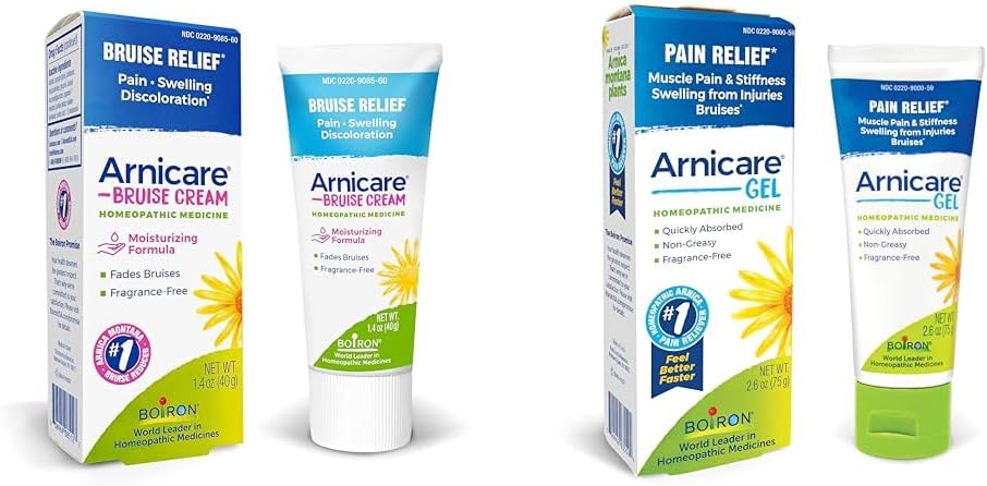 Boiron Arnicare Bruise Cream til smertelindring fra blå mærker og hævelse eller misfarvning & Arnicare Gel til lindring af ledsmerter, muskelsmerter, muskelømhed