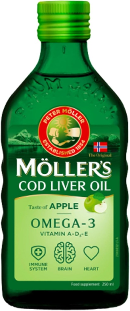 Moller 's Fish Oil Norwegian Natural Flavour - Kosttilskud, 8.45 fl oz (Lemon, Apple, Frugt, Natural Flavour) (250 ml, Unflavored (Natural))