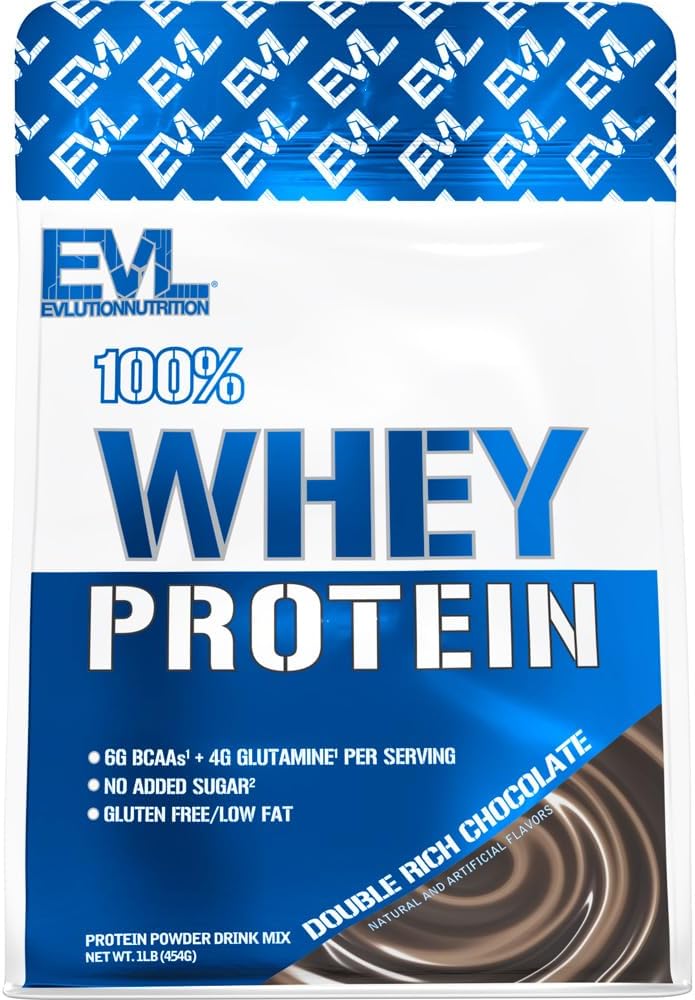 Evolution Nutrition 100% Whey Protein, 25g Whey Protein, 6g BCAA, 4g Glutamin, Gluten Free (1 LB, Double Rich Chocolate)