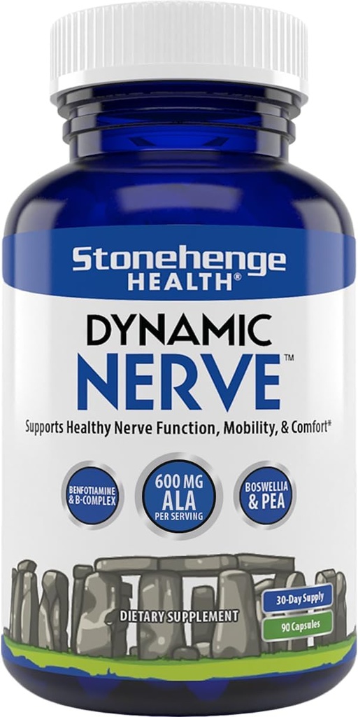 Stonehenge Health Dynamic Nerve Supplement - understøtter nerve funktion i Fingers, Toes, hænder og fødder med Alpha Lipoic Acid ALA, Benfotiamin, Pea, Robust B Complex, Boswellia