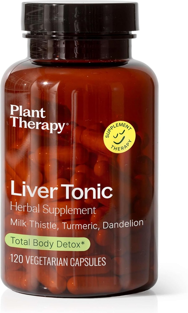 Plant Therapy Liver Tonic Herbal Supplement Capsules, Supports Liver Function, Detoxifying for Optimal Health, Naturally Boosts Energy Levels, 120 Vegetarian Capsules (4 month supply), Made in the USA