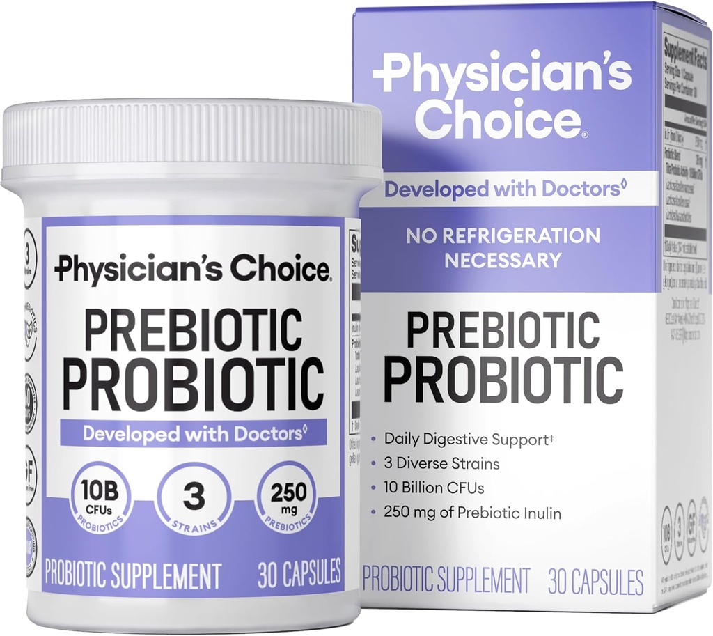 Lægens CHOICE Prebiotic- Probiotic - Multi- Strain Probiotics & Synergistic Prebiotics - Designet til fordøjelse, Støtte Gut Microbiome - Kraftfuld PrePro for Gut Health - for kvinder og mænd