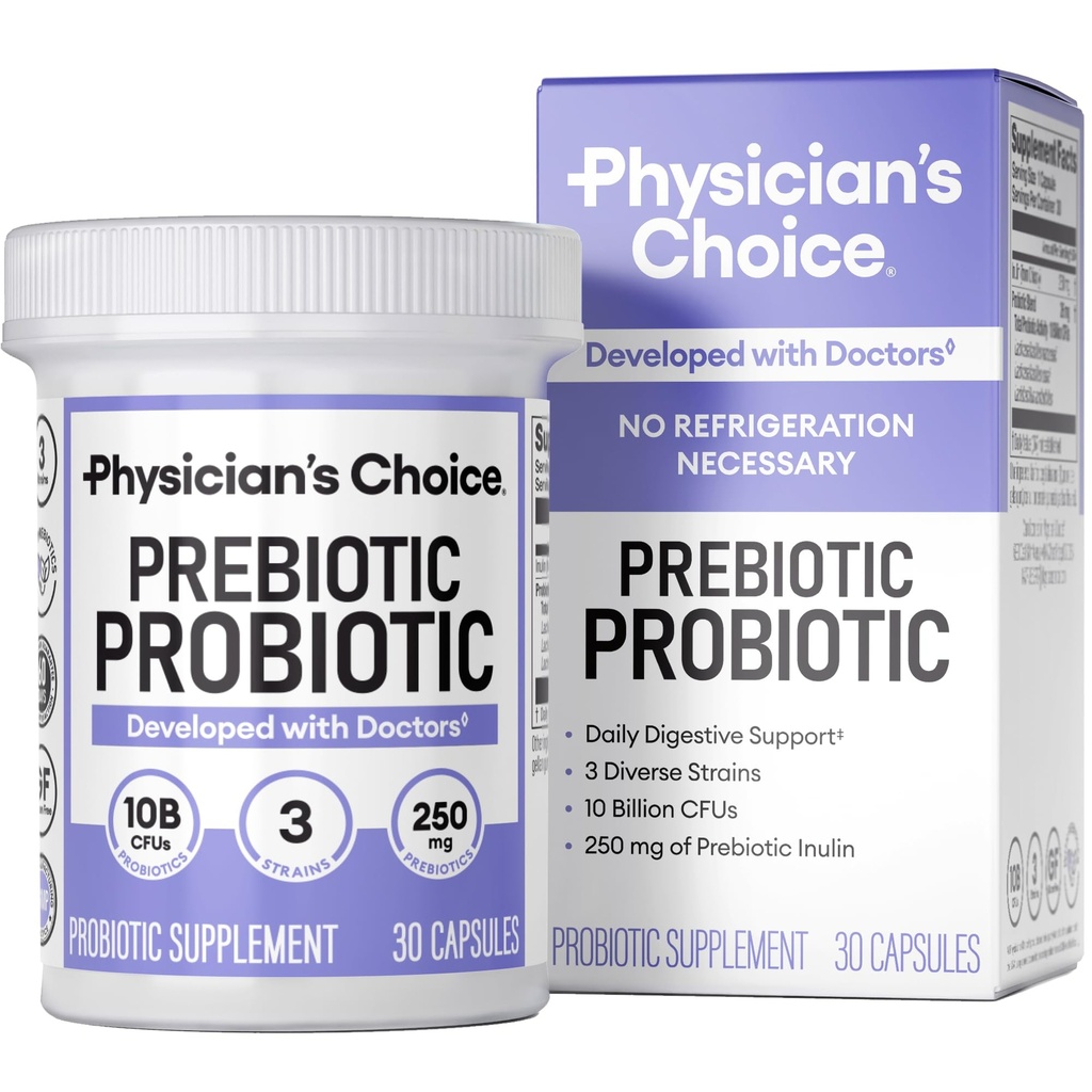 Lægens CHOICE Prebiotic- Probiotic - Multi- Strain Probiotics & Synergistic Prebiotics - Designet til fordøjelse, Support Gut Microbiome - Kraftfuld PrePro for Gut Health - for kvinder og mænd