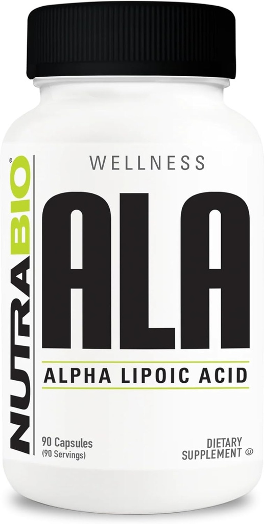 NutraBio Alpha Lipoic Acid (ALA) Supplement, 300mg - Understøtter Antioxidant Health, Maj Boost Energy Production and Wellness, 90 Vegetabilske kapsler
