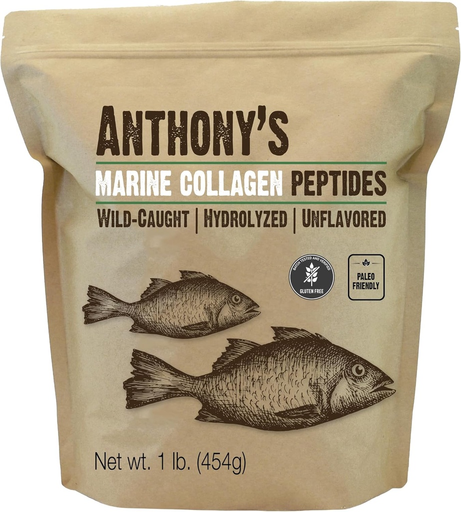 Anthony's Hydrolyzed Marine Collagen Peptides, Gluten-Free, Paleo and Keto Friendly, Unflavored, 1-Pound